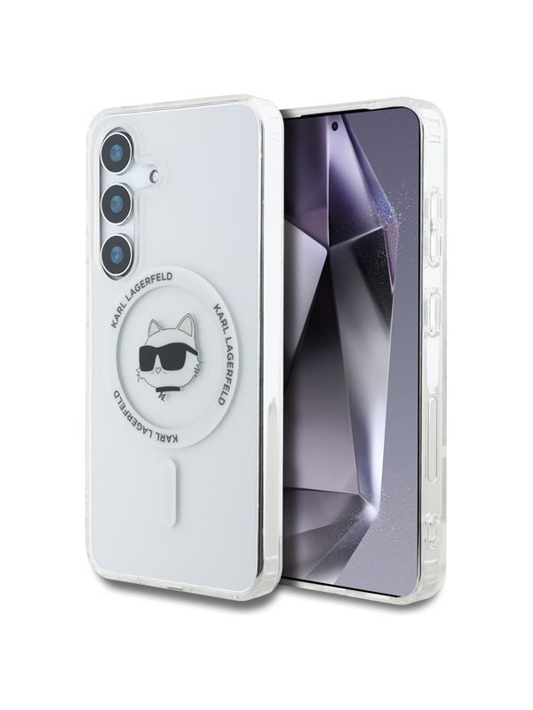 Karl Lagerfeld Button Choupette Head Printed Logo MagSafe Samsung Galaxy S25 white