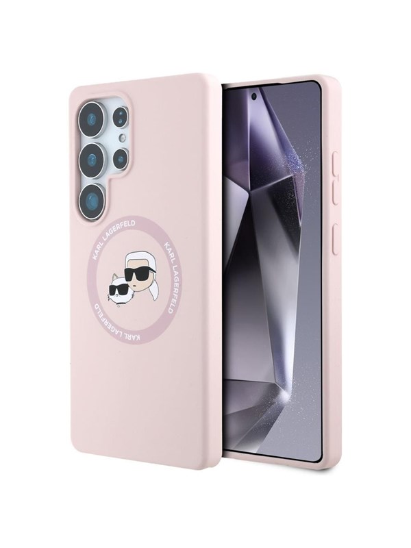 Karl Lagerfeld Silicone Double Heads And Circle MagSafe Samsung Galaxy S25 Ultra Case Pink