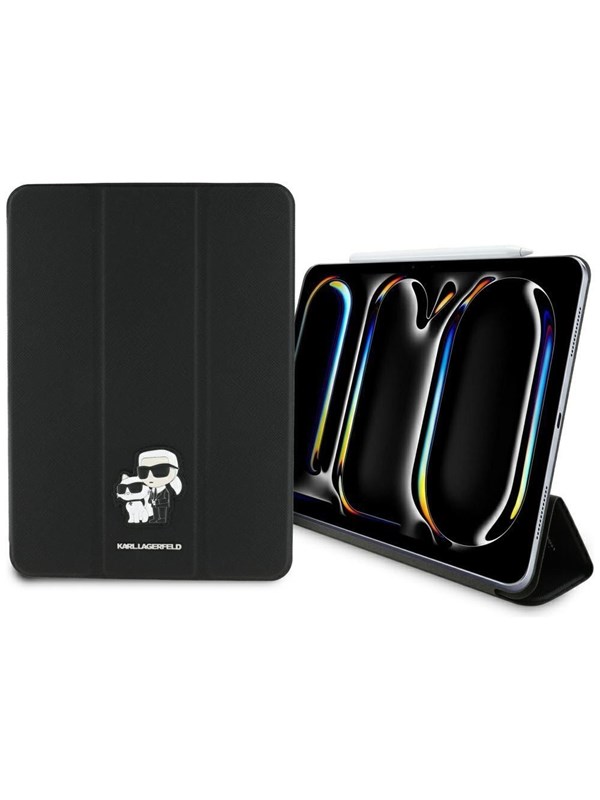 Karl Lagerfeld Saffiano Magnetic Karl & Choupette iPad Pro 11" 2024 Book Cover Case - Black