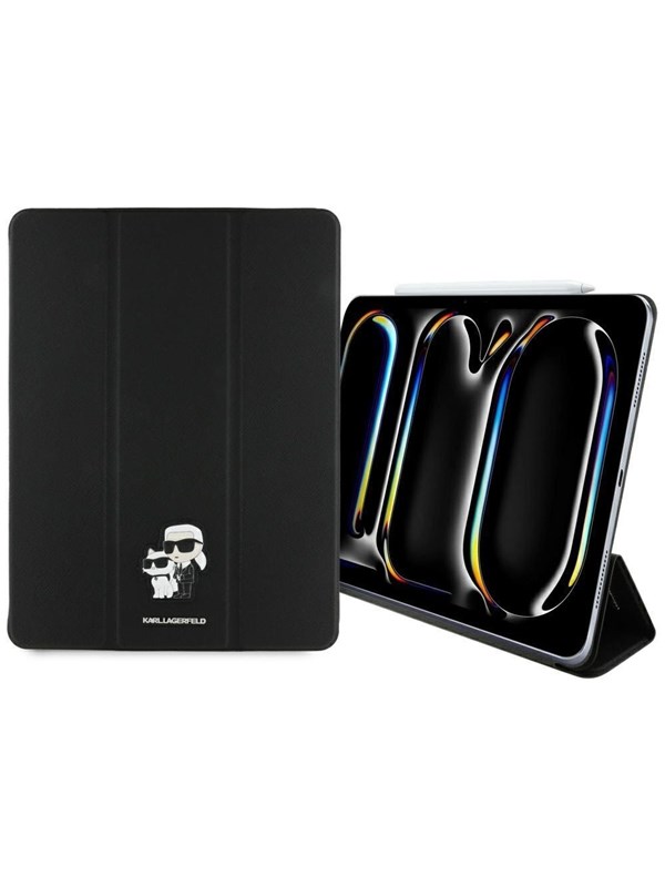 Karl Lagerfeld Saffiano Magnetic Karl & Choupette iPad Pro 13" 2024 Book Cover Case - Black