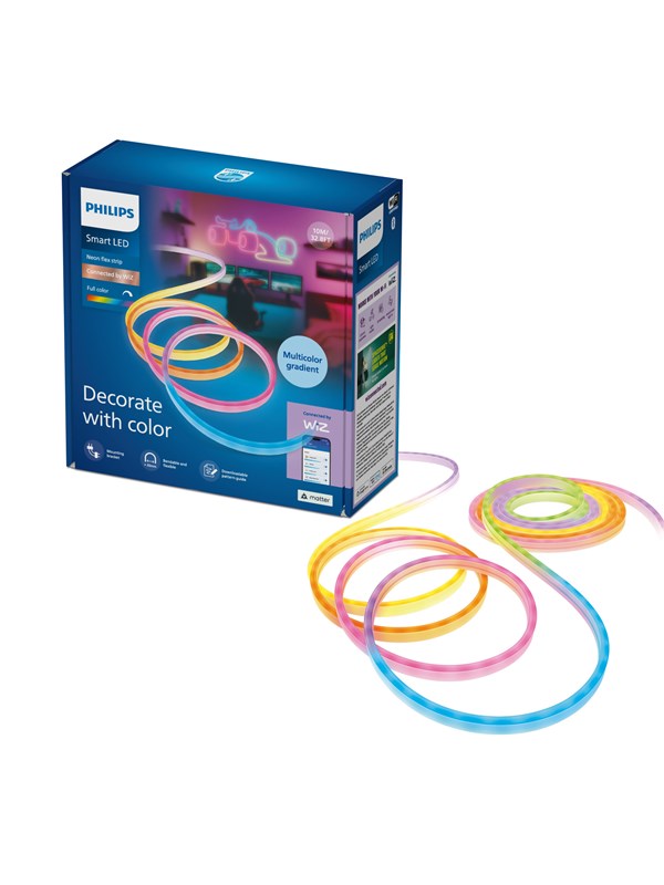 Philips Smart Lighting - Neon Flex - Buigbare LED strip - Lengte: 10m - RGBIC - Gekleurd en instelbaar wit licht - Muzieksynchronisatie - Werkt met de WiZ app - Wifi