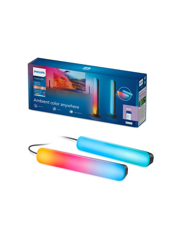 Philips Smart Lighting - Gradient Light Bars - Tafellamp - RGBIC - Gekleurd en instelbaar wit licht - Muzieksynchronisatie - Wall washer - Lengte: 30cm - Zwart - Werkt met de WiZ app - Wifi