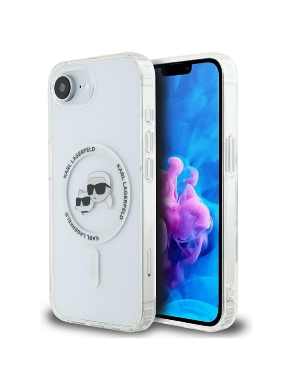 Karl Lagerfeld IML Metal Karl & Choupette Heads MagSafe iPhone 16e Case - White