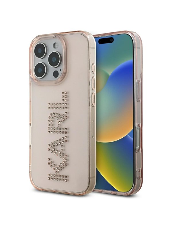 Karl Lagerfeld IML Rhinestones Logo iPhone 16 Pro Case - Pink