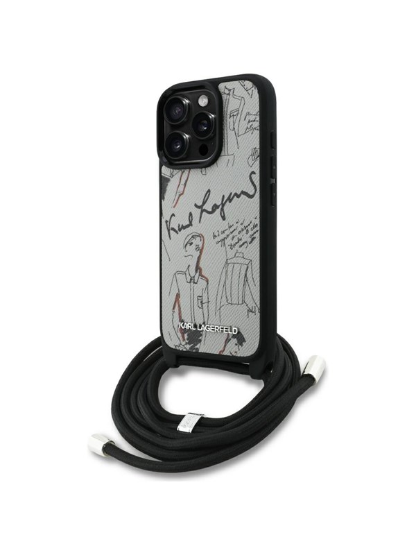Karl Lagerfeld Crossbody Grained Pattern & Logo Case for iPhone 16 Pro - Gray