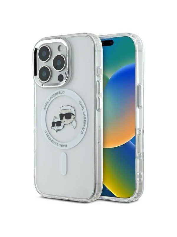 Karl Lagerfeld IML Metal Karl&Choupette Head MagSafe Case for iPhone 16 Pro - White