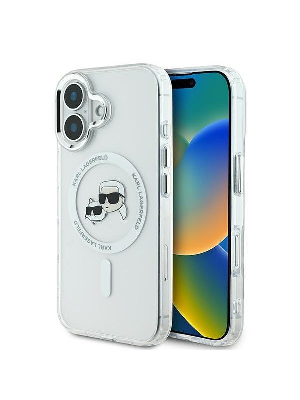 Karl Lagerfeld IML Metal Karl&Choupette Head MagSafe Case for iPhone 16 Plus - White