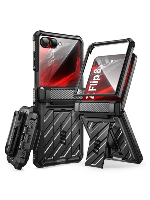 Supcase Unicorn Beetle Pro Hoesje geschikt voor Samsung Galaxy Z Flip 8 - Robuuste Back Cover met Riemclip, Kickstand & Screenprotector - Zwart