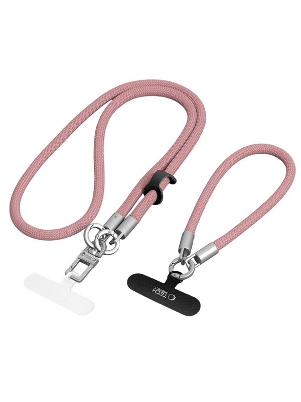 Tech-Protect C10S Crossbody Phone Lanyard (114 cm) + Wrist Lanyard (31 cm) - Pink-Titanium