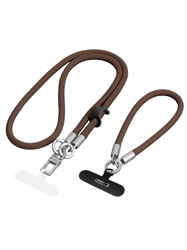 Tech-Protect C10S Crossbody Phone Lanyard (114 cm) + Wrist Lanyard (31 cm) - Brown-Titanium