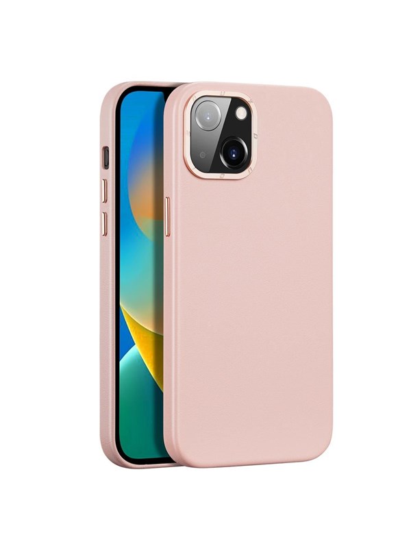 Dux Ducis Grit Leather Case for iPhone 14 Plus Elegant Faux Leather Case (MagSafe Compatible) Pink