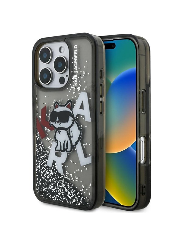 Karl Lagerfeld Hoesje Met Vloeibare Glitter En Choupette-Logo Voor Iphone 16 Pro