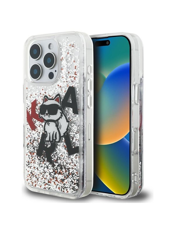 Karl Lagerfeld Liquid Glitter Choupette Logo Case for iPhone 16 Pro - Clear