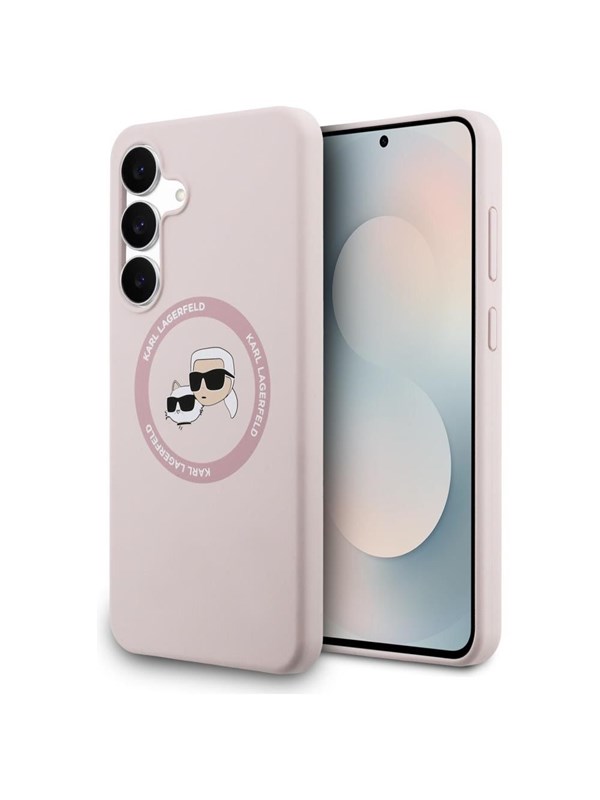 Karl Lagerfeld Silicone Karl & Choupette Heads MagSafe Case for Samsung Galaxy S25 FE - Pink