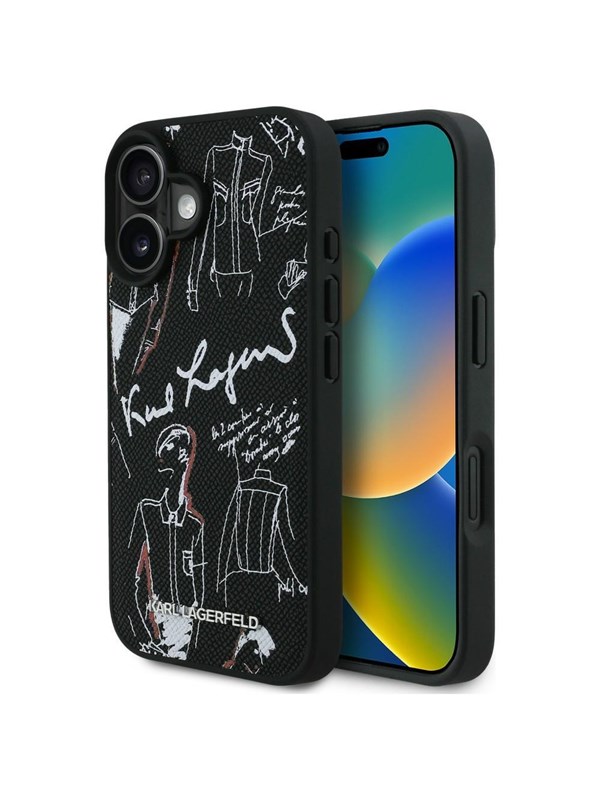 Karl Lagerfeld Grained Pattern & Logo MagSafe Case for iPhone 16 - Black