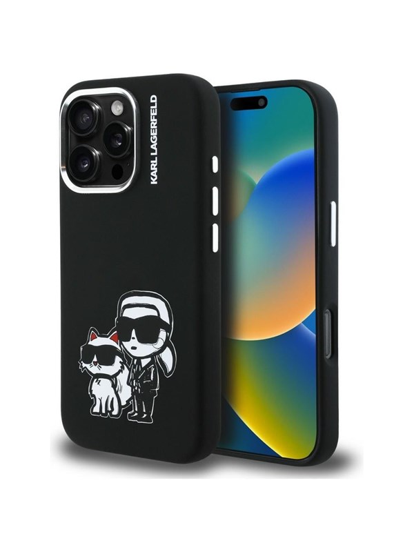 Karl Lagerfeld Silicone Karl&Choupette Sketch MagSafe Case for iPhone 16 Pro Max - Black