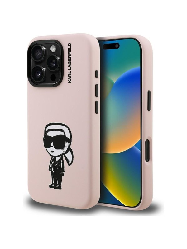 Karl Lagerfeld Silicone Karl Sketch MagSafe Case for iPhone 16 Pro - Pink