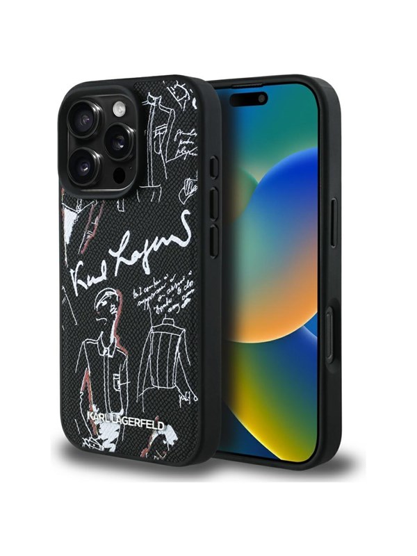 Karl Lagerfeld Grained Pattern & Logo MagSafe Case for iPhone 16 Pro Max - Black