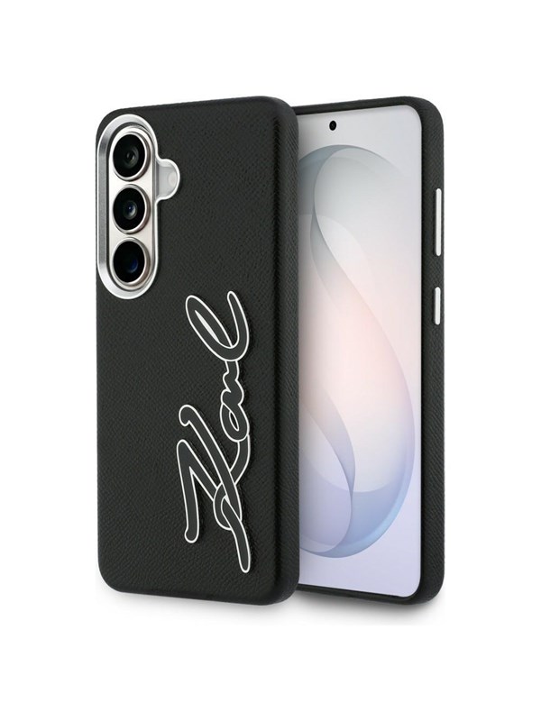 Karl Lagerfeld Grained Signature Metal Resin Logo Hoesje voor Samsung Galaxy S26 Zwart