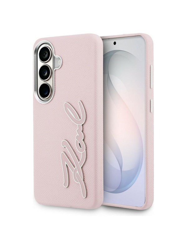 Karl Lagerfeld Grained Signature Metal Resin Logo Hoesje voor Samsung Galaxy S26 Roze