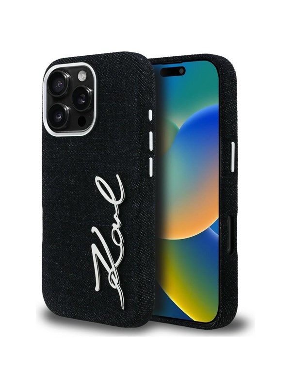 Karl Lagerfeld FW Jeans Signature Logo iPhone 16 Pro Max Case - Black
