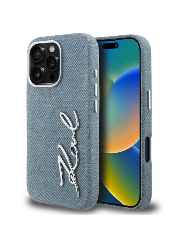 Karl Lagerfeld FW Jeans Signature Logo iPhone 16 Pro Case - Blue