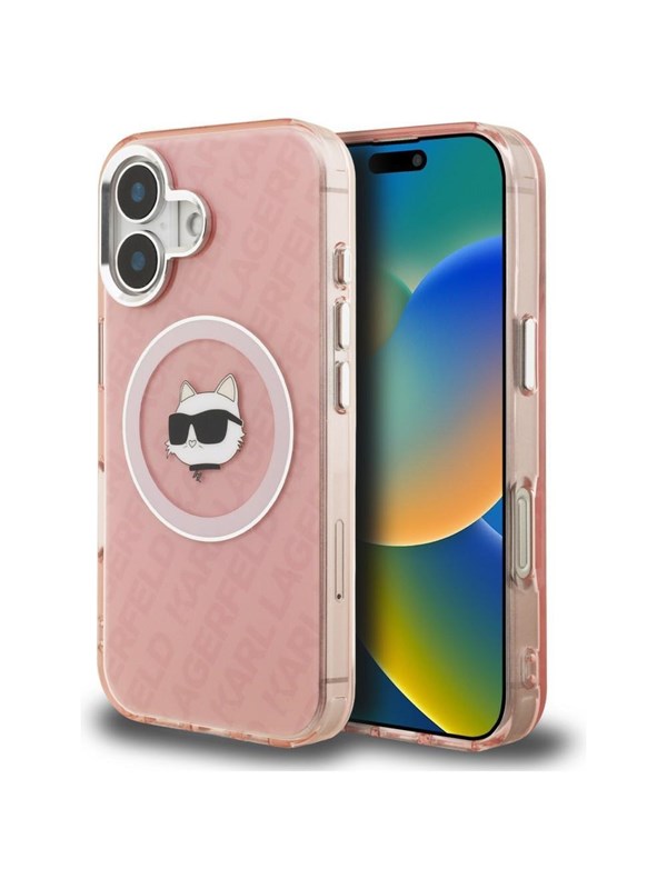 Karl Lagerfeld IML Choupette Head Logo MagSafe iPhone 16 Case - Pink