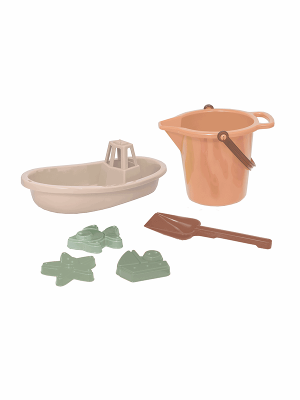 Plasto Strandset Zandkleur 6-delig - Zandspeelset - Emmer en Accessoires - Special Edition Zachte Neutrale Kleuren - BPA-vrij - Gemaakt in Finland - Vanaf 1 Jaar