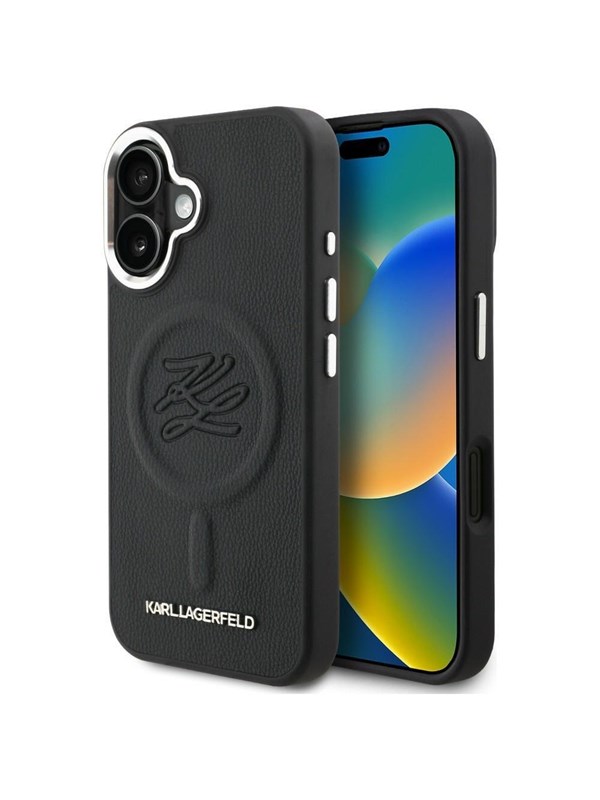Karl Lagerfeld Initial & Metal Logo MagSafe Case for iPhone 16 - Black
