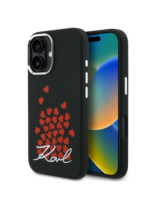 Karl Lagerfeld Silicone Heart Sign Logo MagSafe Case for iPhone 16 - Black
