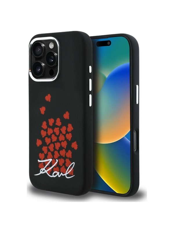 Karl Lagerfeld Silicone Heart Sign Logo MagSafe Case for iPhone 16 Pro Max - Black