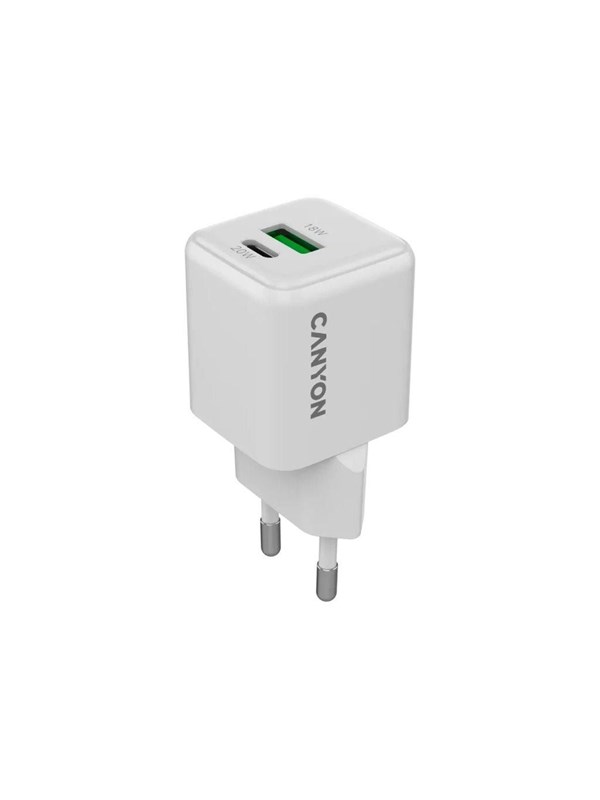 Canyon GaN 20W USB-C PD & USB-A oplader, wit