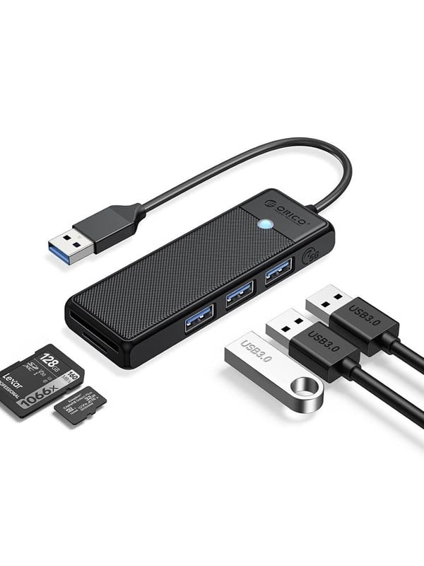 ORICO PAPW3AT-U3 USB Hub 4-port 3x USB-A 3.0 with microSD/SD card reader 1 m - black USB hub - 4 - USB 3.0 - Zwart