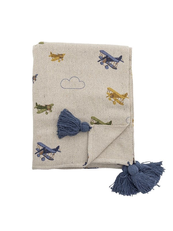 Bloomingville Mini Plane plaid gerecycled katoen beige 130x160cm