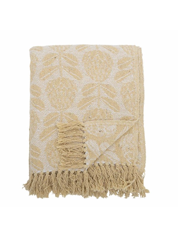 Bloomingville - Pratello Plaid Geel Wit - 130x160cm - gerecycled katoen