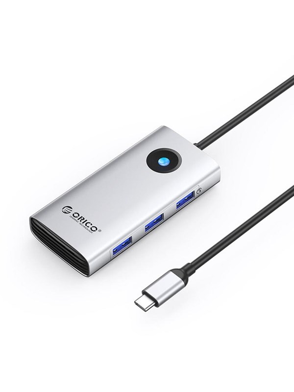 ORICO PW11 6in1 USB-C Docking Station 3x USB-A 3.0 1x USB-C PD 100W 1x HDMI 4K 30Hz 1x RJ45 2.5G Ethernet - Silver USB hub - 6 - USB 3.0 - Zilver
