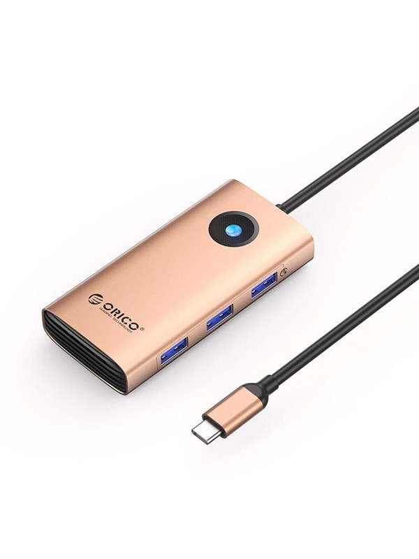 ORICO PW11 6in1 USB-C Docking Station 3x USB-A 3.0 1x USB-C PD 100W 1x HDMI 4K 30Hz 1x RJ45 Gigabit Ethernet - Rose Gold USB hub - 6 - USB 3.0