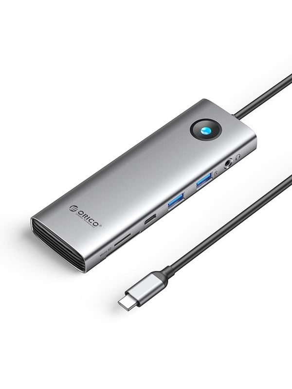 ORICO PW11 9in1 USB-C Docking Station 2x USB-A 3.0 1x USB-C 3.0 1x USB-C PD 100 1x HDMI 4K 60Hz 1x microSD/SD 1x RJ45 2.5G Ethernet 1x Audio 3.5 mm - Gray USB hub - 9 - USB 3.0 - Grijs