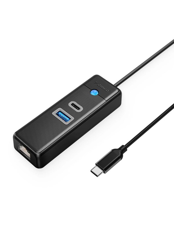 ORICO PW3UR25-C3 3-port USB Hub 1x USB-A 3.0 1x USB-C 3.0 1x RJ45 2.5G Ethernet 1 m - Black USB hub - USB 3.0 - Zwart