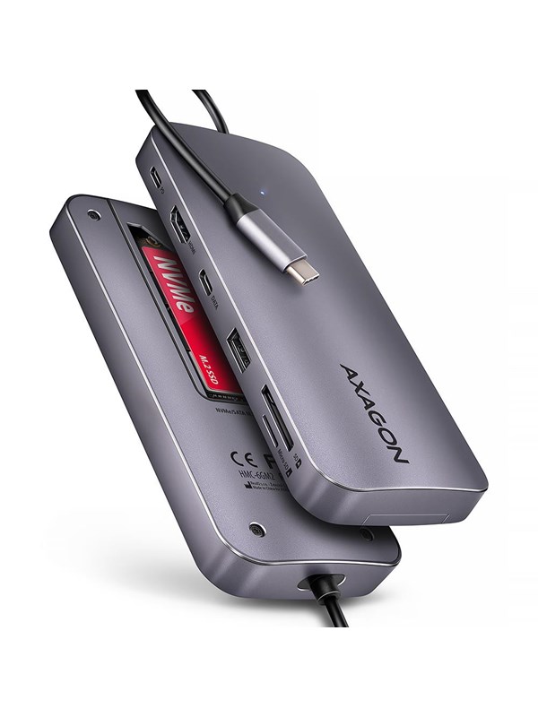 AXAGON HMC-6GM2 USB 10Gbps hub USB-A USB-C HDMI M.2 SD/mSD PD 100W USB-C USB hub