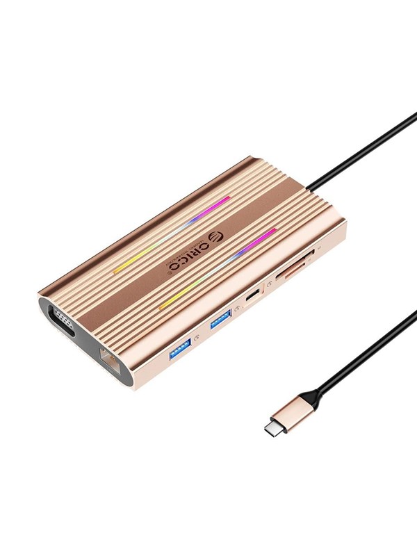 ORICO XDR 12in1 RGB USB-C Docking Station USB-A USB-C PD 100W 2x HDMI 4K 60Hz VGA RJ45 Gigabit SD and microSD Card Reader - Rose Gold USB hub - 12 - USB 3.1
