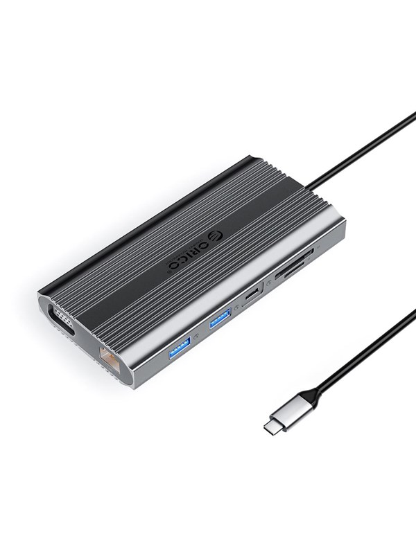 ORICO XDR 12in1 USB-C Docking Station USB-A USB-C HDMI 4K VGA RJ45 Gigabit PD 100W SD and microSD Card Reader - Gray USB hub - 12 - USB 3.1 - Grijs