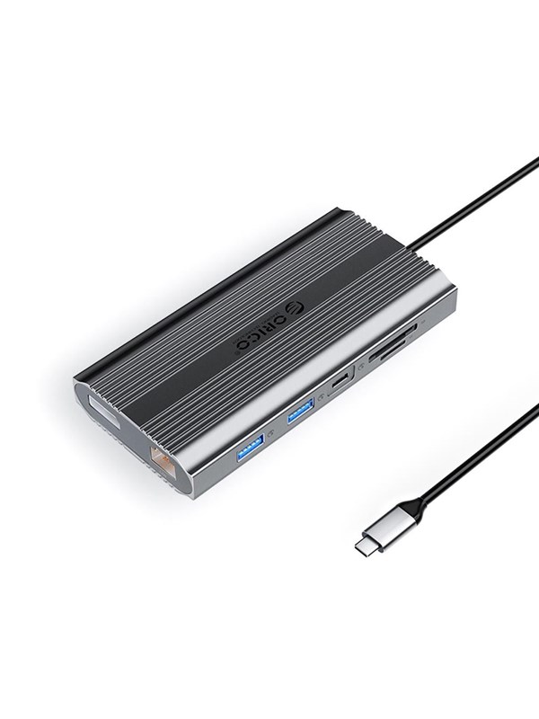 ORICO XDR 12in1 USB-C Docking Station USB-A USB-C 2x HDMI 4K 60Hz DisplayPort 4K 60Hz RJ45 Gigabit PD 100W SD and microSD Card Reader - Gray USB hub - 12 - USB 3.1 - Grijs