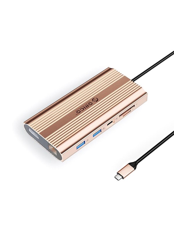 ORICO XDR 12in1 USB-C Docking Station USB-A USB-C 2x HDMI 4K 60Hz DisplayPort 4K 60Hz RJ45 Gigabit PD 100W SD and microSD Card Reader - Rose Gold USB hub - 12 - USB 3.1