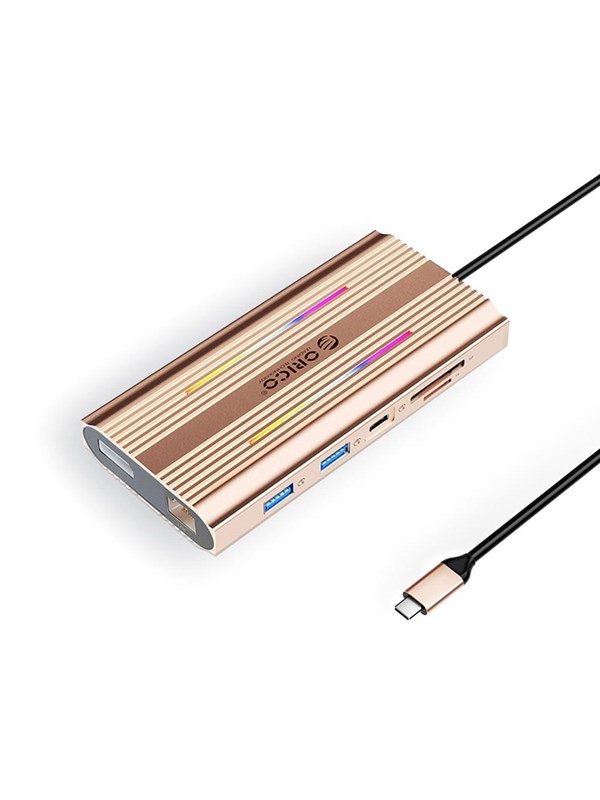 ORICO XDR 12in1 RGB USB-C Docking Station USB-A USB-C 2x HDMI 4K 60 Hz DisplayPort 4K 60 Hz RJ45 Gigabit PD 100W SD and microSD Card Reader - Rose Gold USB hub - 12 - USB 3.1