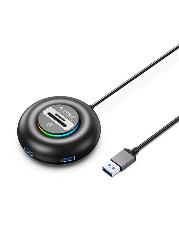 ORICO YXR5-U3 RGB USB Hub 4-Port USB-A 3.0 with SD and microSD Card Reader 0.3m - Black USB hub - 4 - USB 3.0 - Zwart