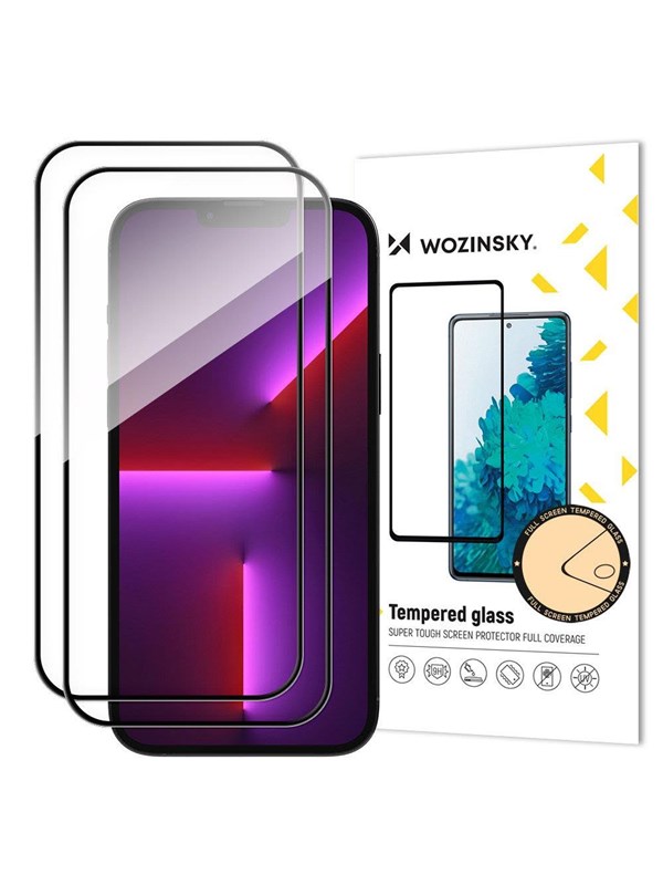 Wozinsky 2 stuks Full Screen gehard glas met frame Case Friendly Full Glue iPhone 15 Pro - zwart