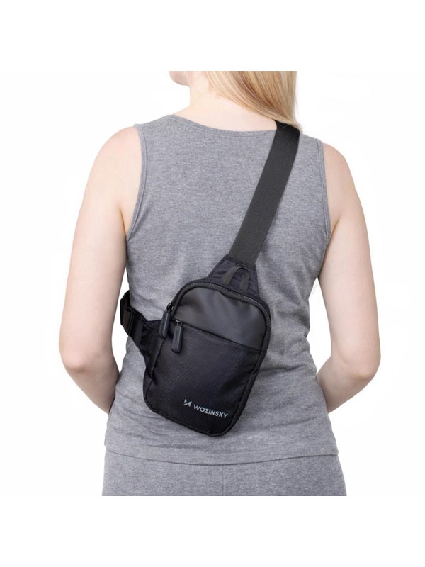 Wozinsky WMS-W1 Unisex mini-schoudertas waterdicht met dubbele compartimenten voor telefoon - Zwart
