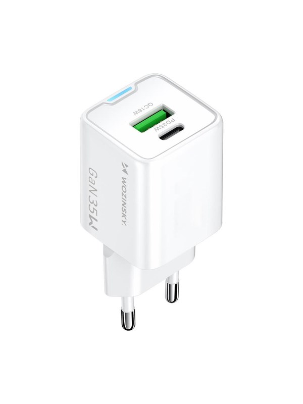 Wozinsky WWC-35W GaN USB-A + USB-C wandoplader - Wit