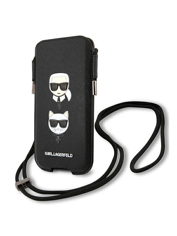 Karl Lagerfeld Saffiano Ikonik Karl&Choupette Head 6.1'' Handbag - Black
